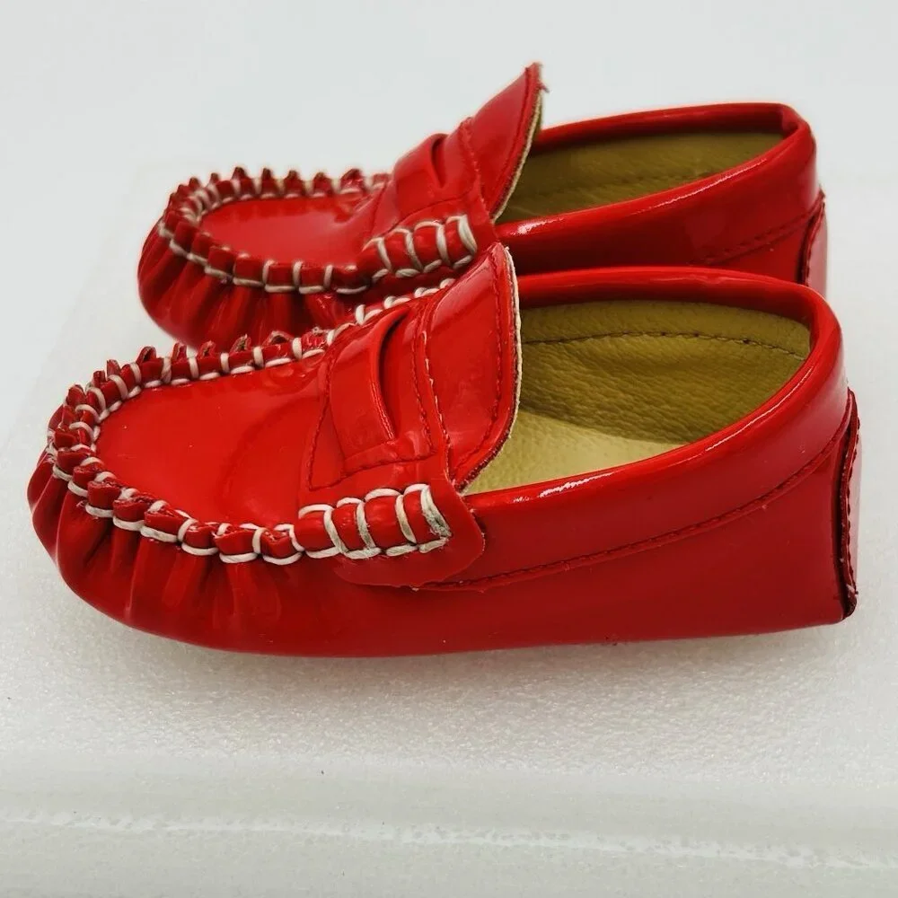 Trumpette Baby Shoes Loafers Red Patent Driver Easter Sz 6-12 Months Unisex